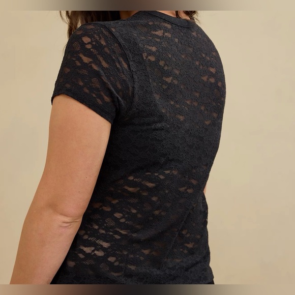 Aerie Black Vintage Lace Short Sleeve Top Sz XS - Picture 2 of 6